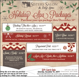 Holiday Spa Packages, Sisters Salon & Day Spa