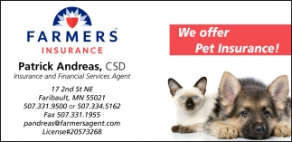 We offer Pet Insurance!, Farmers Insurance, Faribault, MN