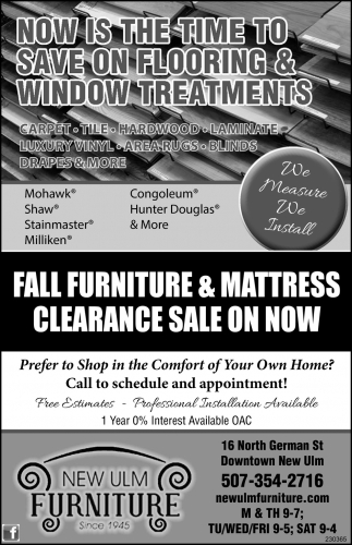 Fall Furniture Mattress Clearance Sale On Now New Ulm Furniture