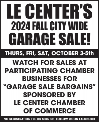 Garage Sale, Le Center's 2024 Fall City Wide Garage Sale